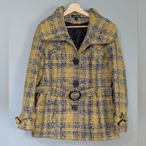 Women's Vintage Y2K Boucle Knit Wool Blend Belted‎ Waist Pea Jacket
